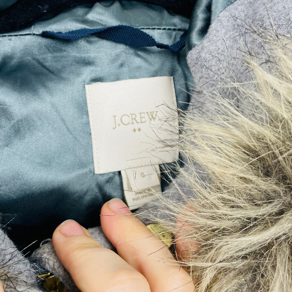 J. Crew Vail Faux Fur Trim Hooded Parka Coat Wool Blend Style Jacket - Picture 5 of 7